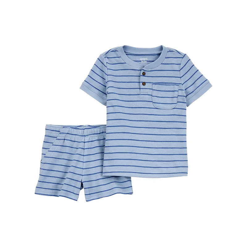 Carter's Boy's Striped Henley & Shorts Set - Blue