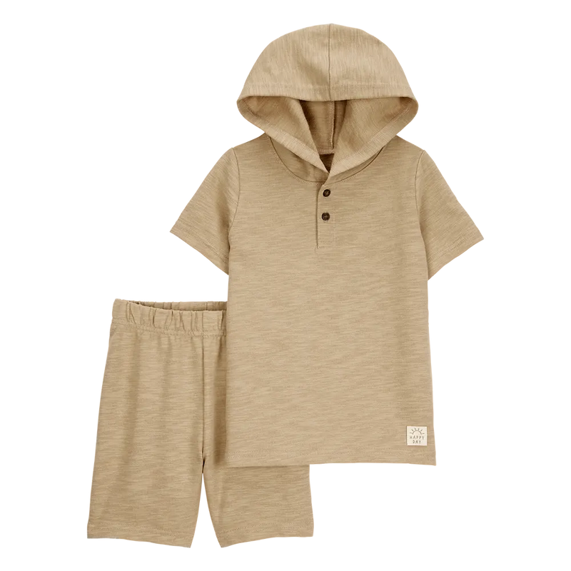 Carter's Boy's Hooded Henley & Shorts Set - Beige