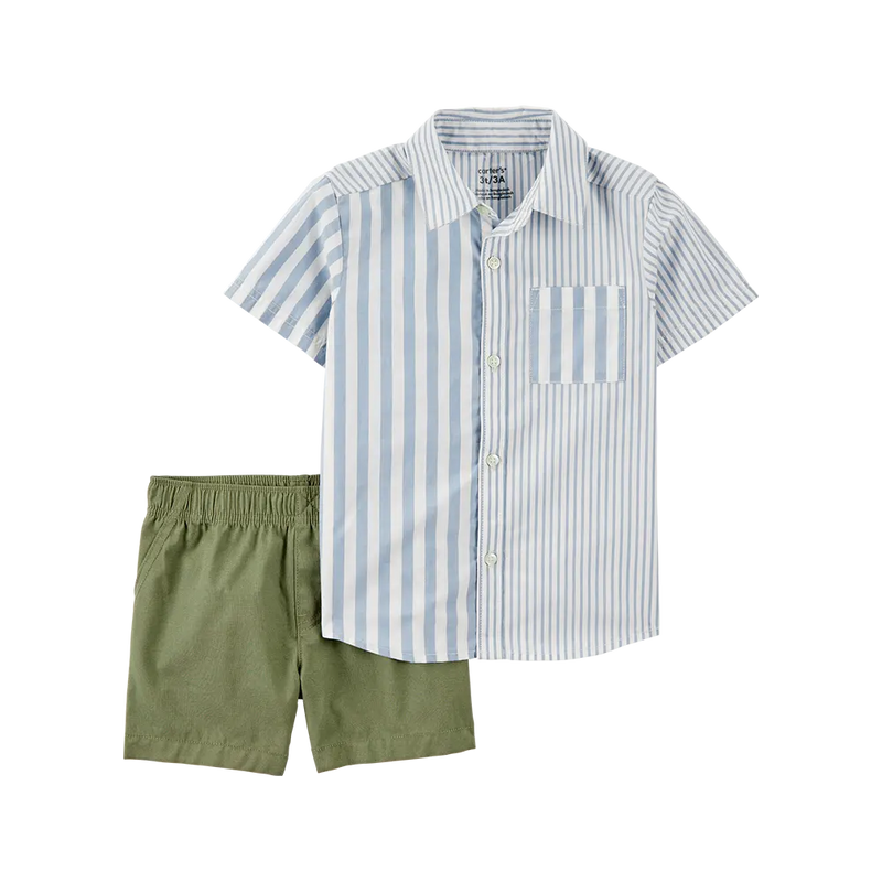 Carter's Boy's Striped Shirt & Shorts Set - Blue & Green
