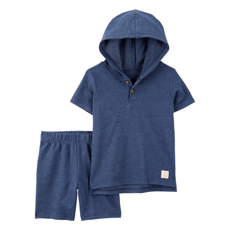 Carter's Boy's Hooded Henley & Shorts Set - Blue