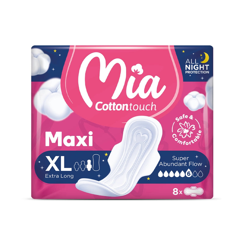 Mia Cotton Touch Maxi Extra Long XL Night Sanitary Pads - 8 Units