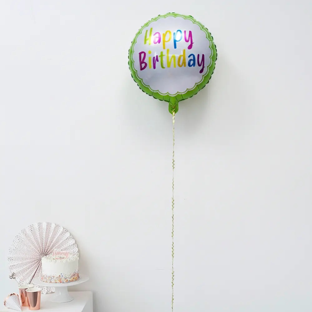 Ballon Rond en Aluminium Happy Birthday Vert - 45cm
