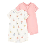 Carter's Baby Girl PurelySoft 2-Pack Zip Rompers - Pink & Flowers
