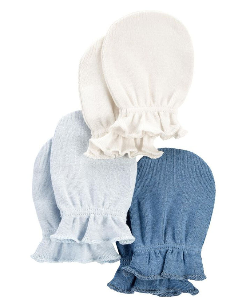 Lot de 3 Mitaines pour Bébé - Bleu & Ivoire