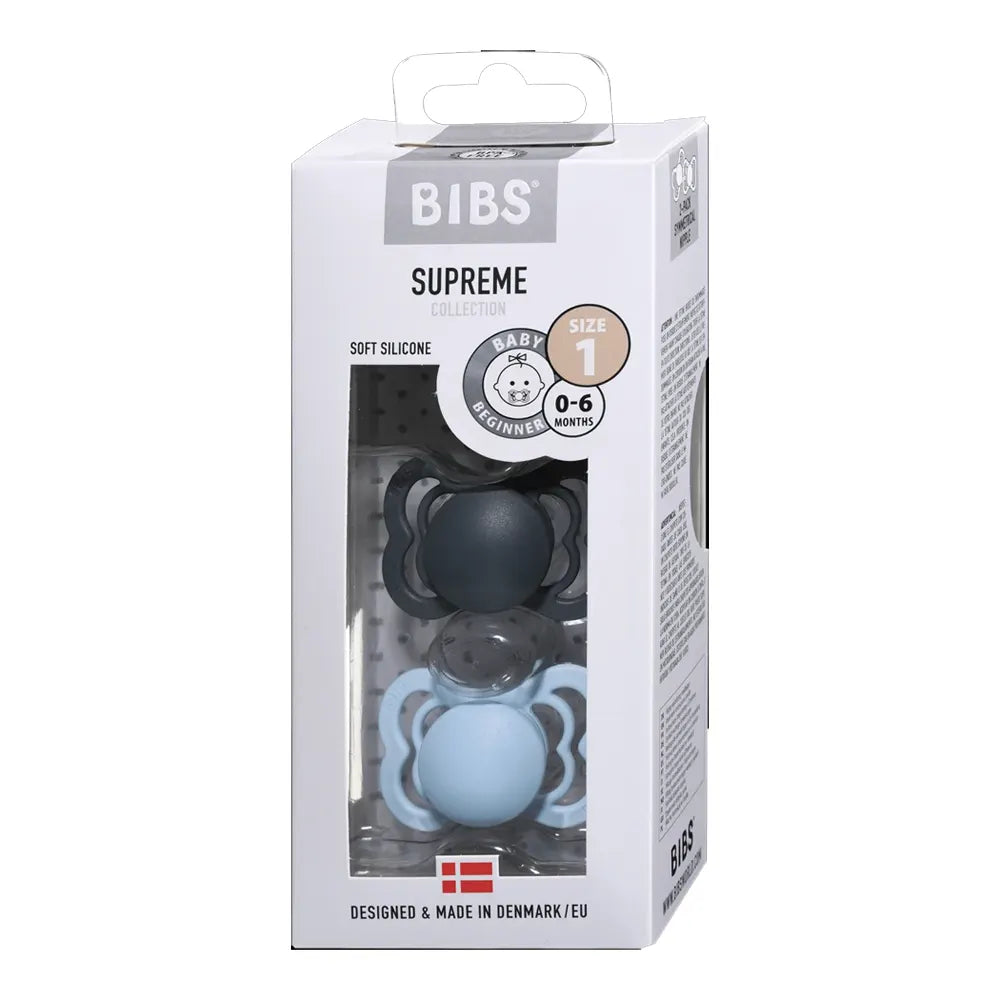 BIBS Lot de 2 Sucettes Symétriques Suprème - Iron/Baby Blue