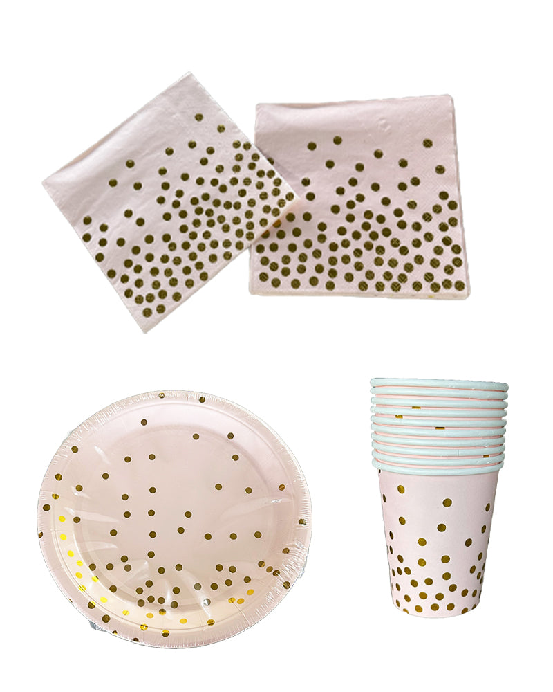 Pack de 10 Serviettes & Assiettes & Gobelets - Rose