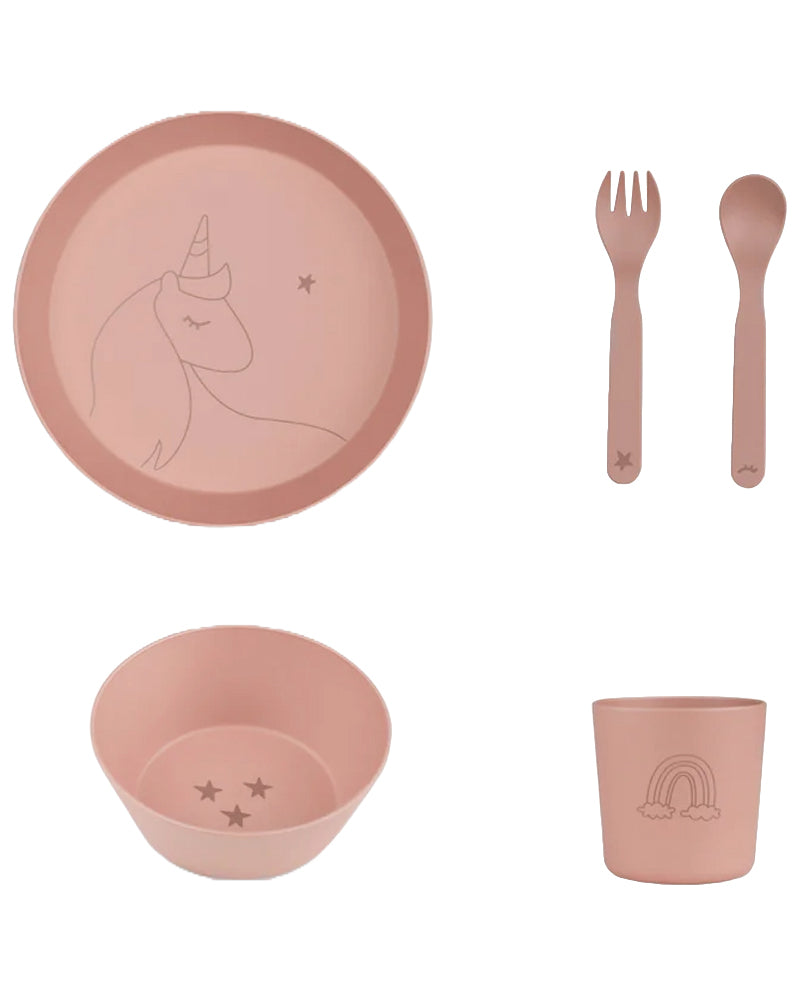 Set de Vaisselle 5 Pièces 100% Biosourcé Citron - Licorne Rose