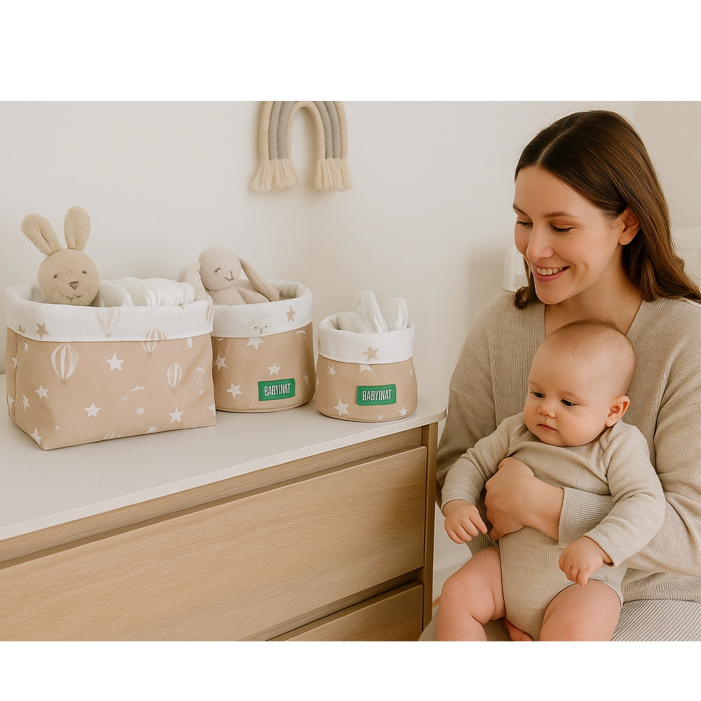 Lot de 3 Paniers Babymat - Montgolfière Beige