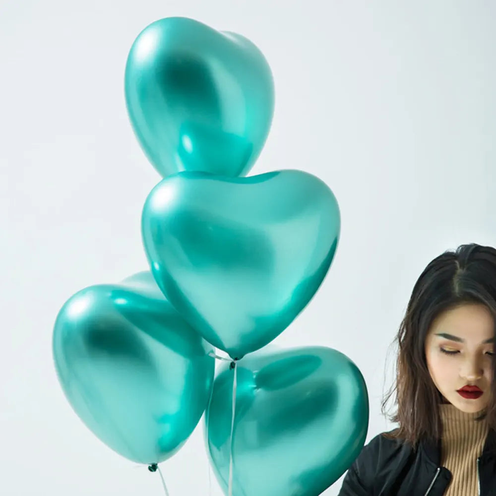 مجموعة من 50 بالون قلب كروم أخضر - 30 سم