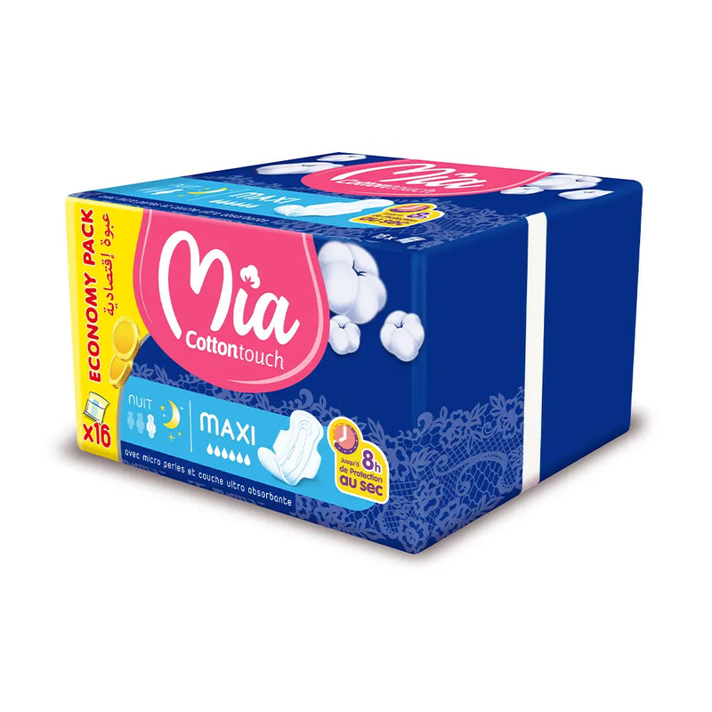Mia Cotton Touch Maxi Night Sanitary Pads - Economy Pack of 16 Units