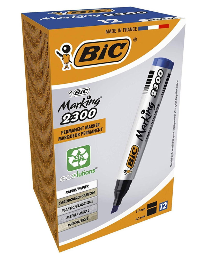 Boite de 12 Marqueurs Permanent 2300 Biseauté Bic - Bleu