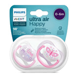 Avent Lot de 2 Sucettes Ultra Air Collection Happy 0-6m Fille