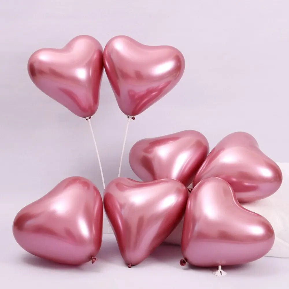 Pack of 50 Red Chrome Heart Balloons - 30cm