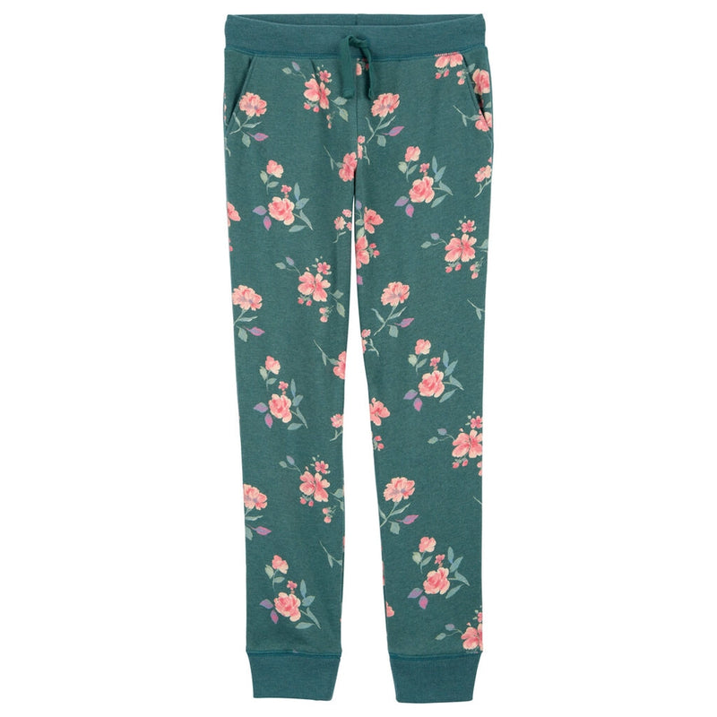 OshKosh Fleece Joggers with Drawstring - Green Floral