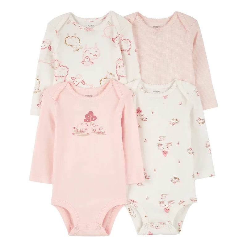 Pack de 4 bodis de manga larga Carter's - Rosa y marfil