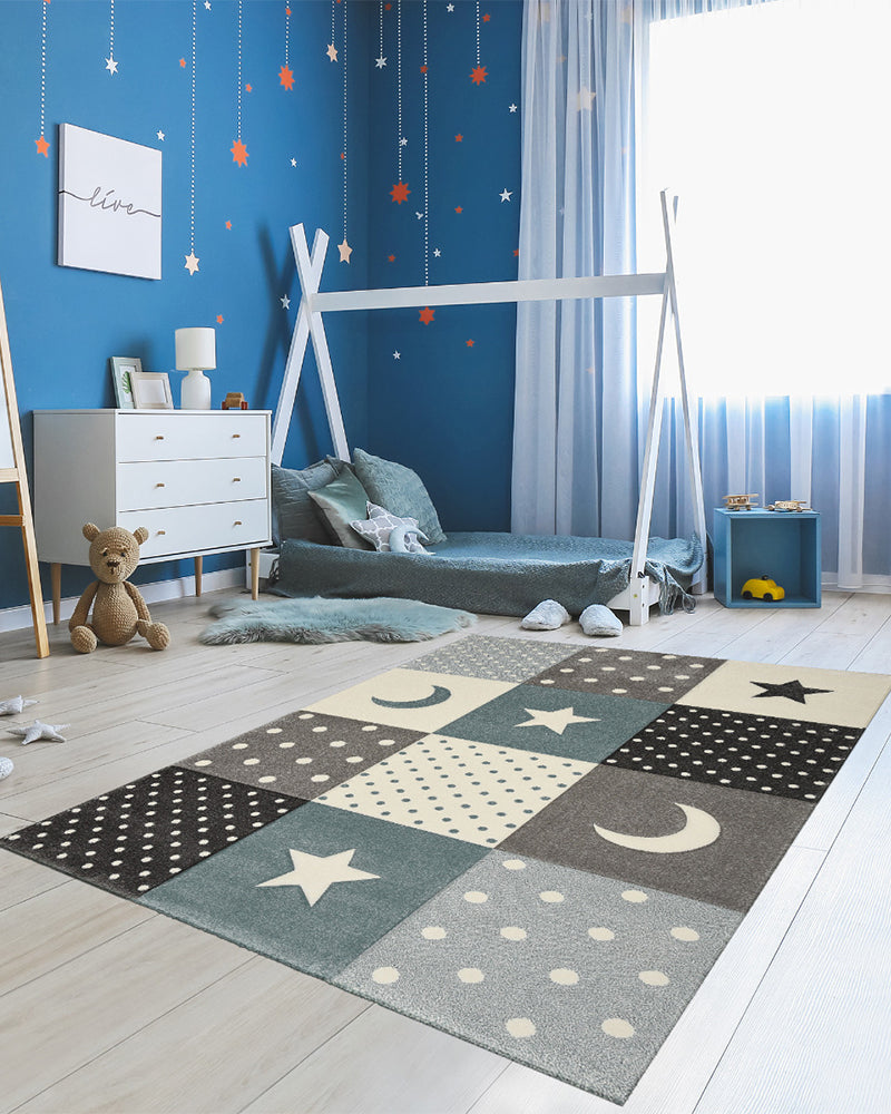 Tapis Rectangulaire Minikids Un Amour de Tapis - Bleu & Noir & Crème