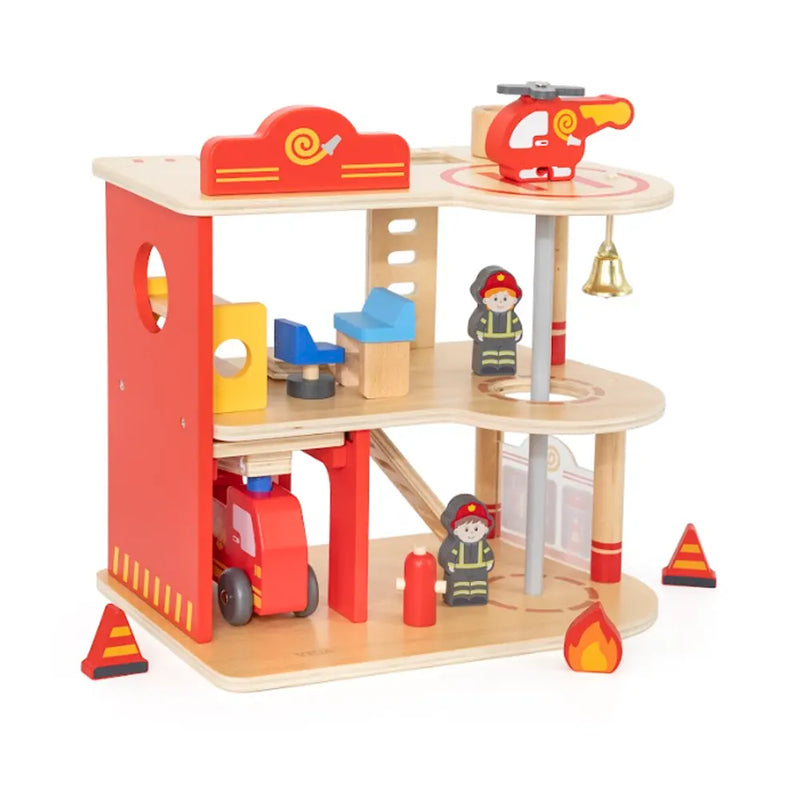 VIGA Toys Estación de Bomberos de Madera con Accesorios - 3 años+