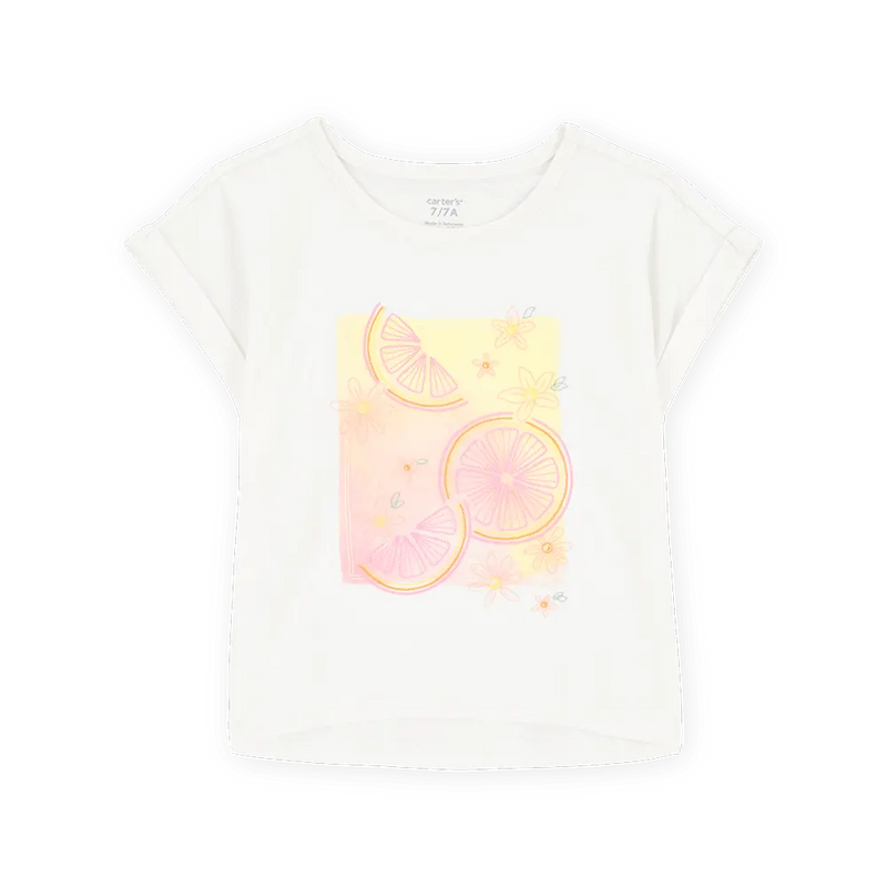 تي شيرت بأكمام قصيرة للبنات من كارترز - عاجي ليمون