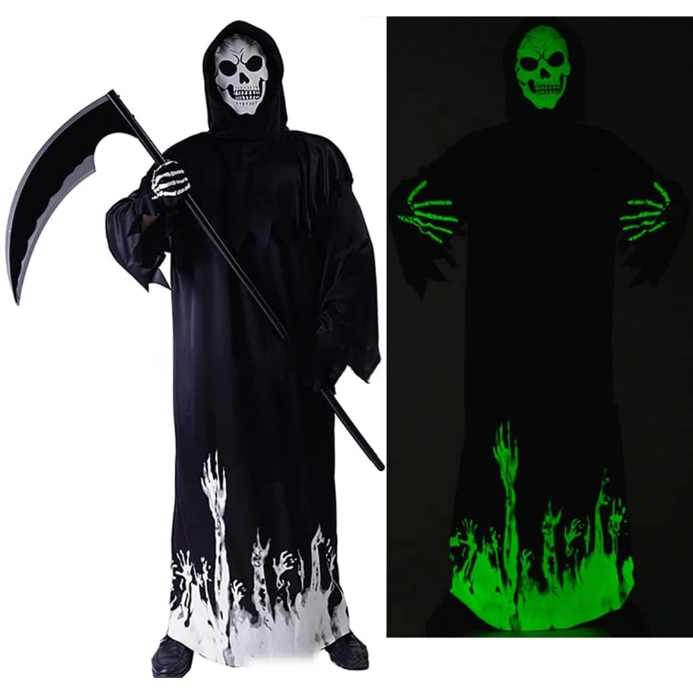 Glow-in-the-Dark Skeleton Grim Reaper Costume Size L