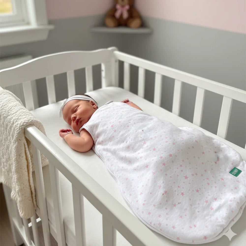 Babymat Gigoteuse d'Hiver avec Boutons - Blanc Aux Étoiles Roses