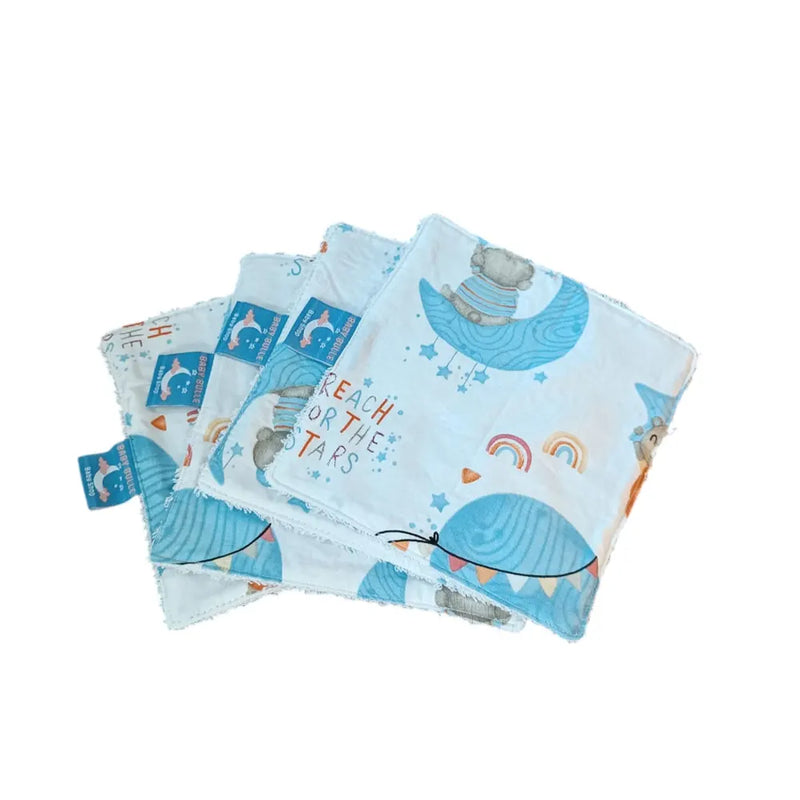Baby Bulle Pack of 4 Washable Wipes Moon - Blue