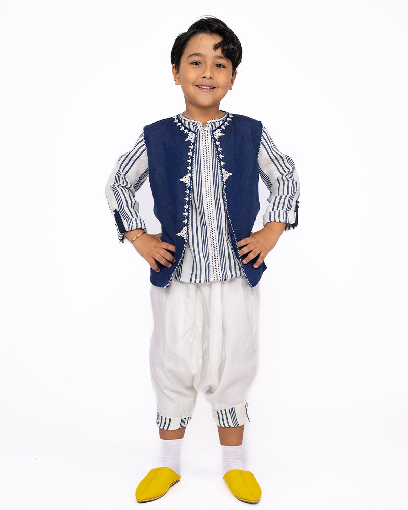 Jabador Marin Three Pieces For Boy - White & Navy Blue