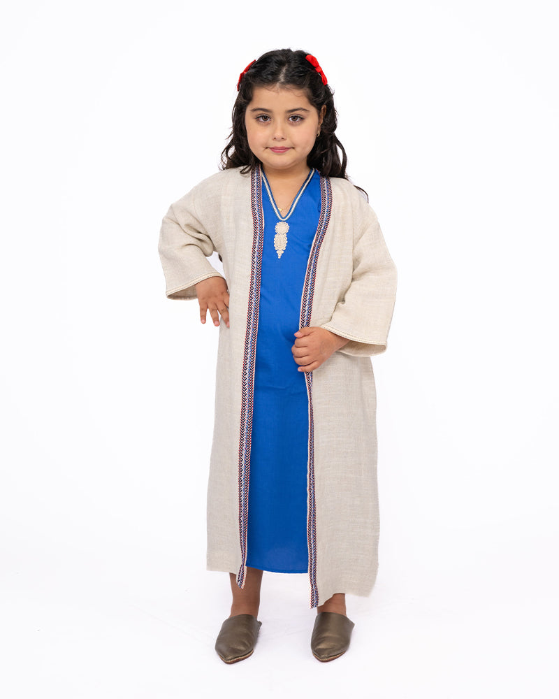 Kaftan with Kimono for Girl - Royal Blue & White