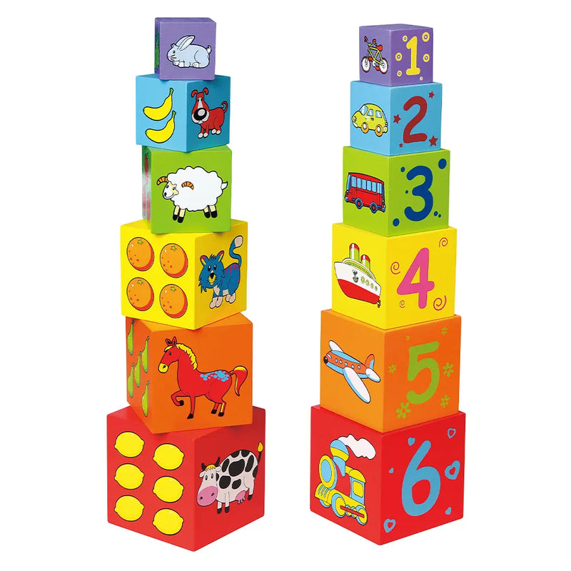 Viga Toys Colored Wooden Stacking Blocks - 12M+