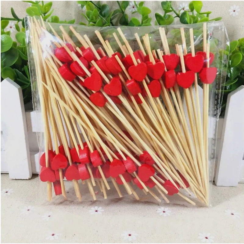 Pack of 100 Wooden Skewers - Red Hearts