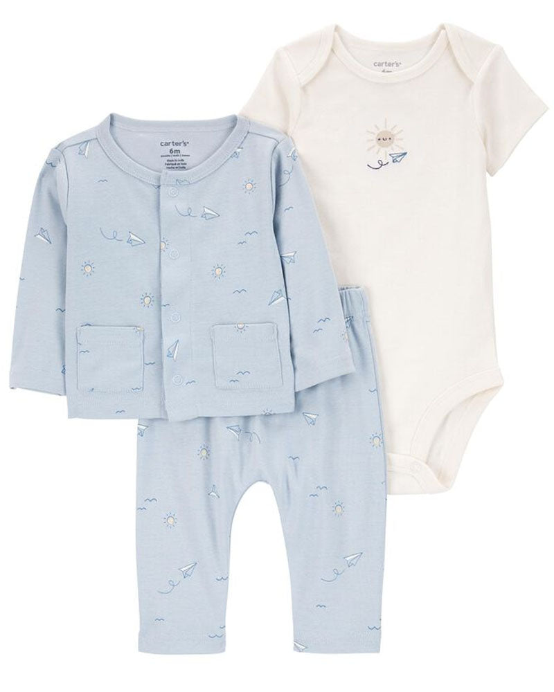 Carter's Baby Conjunto de cárdigan de 3 piezas - Azul y blanco