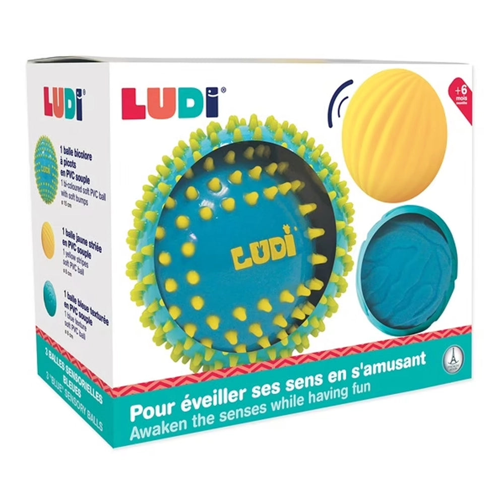 Ludi 3 Balles Sensorielles 6M+ - Bleu