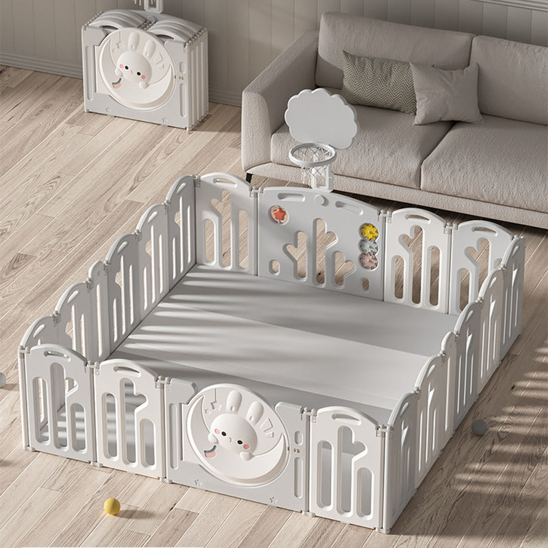 Parque de Juegos Plegable con Canasta de Baloncesto + Alfombra (185x192cm) - Conejo Gris
