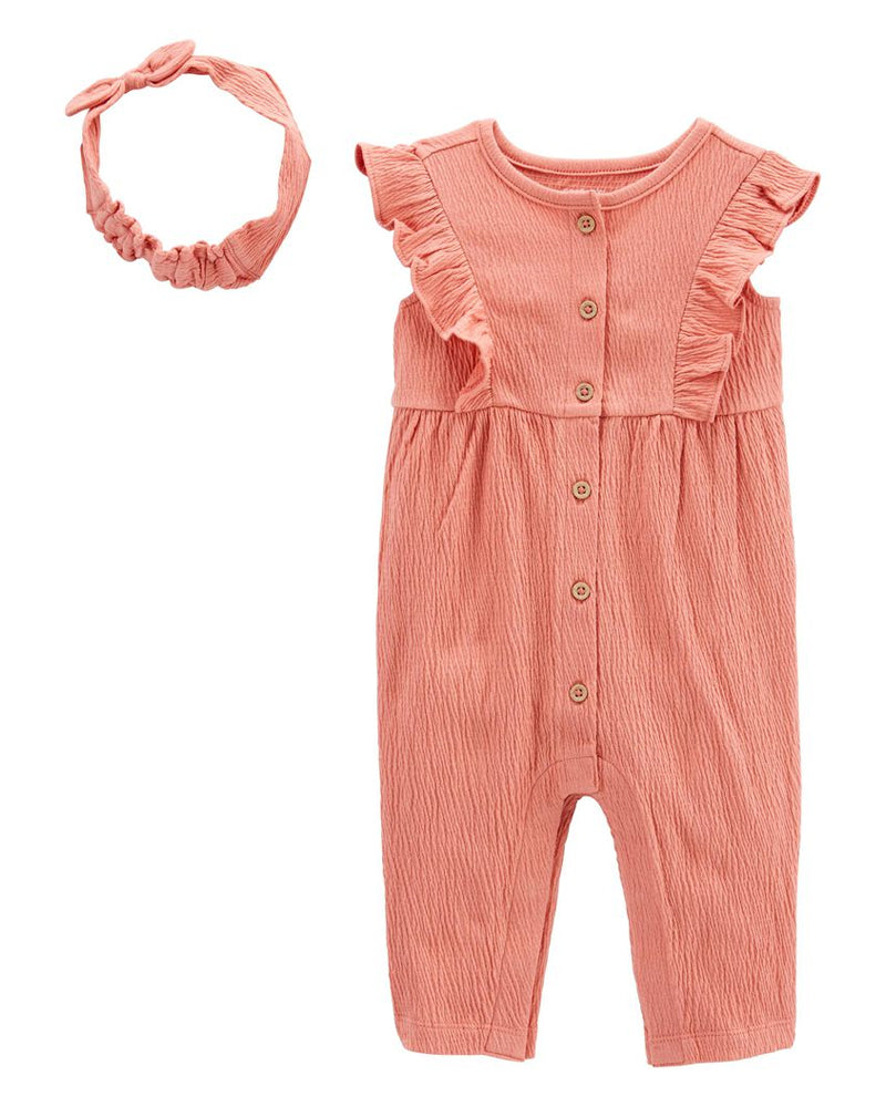 Ensemble 2 Pièces Combinaison Et Bandeau Bébé Carter's - Rose
