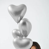 Set of 50 Silver Chrome Heart Balloons - 30cm