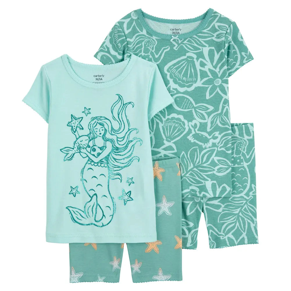 Pyjama 4 Pièces en Coton - Sirène Vert