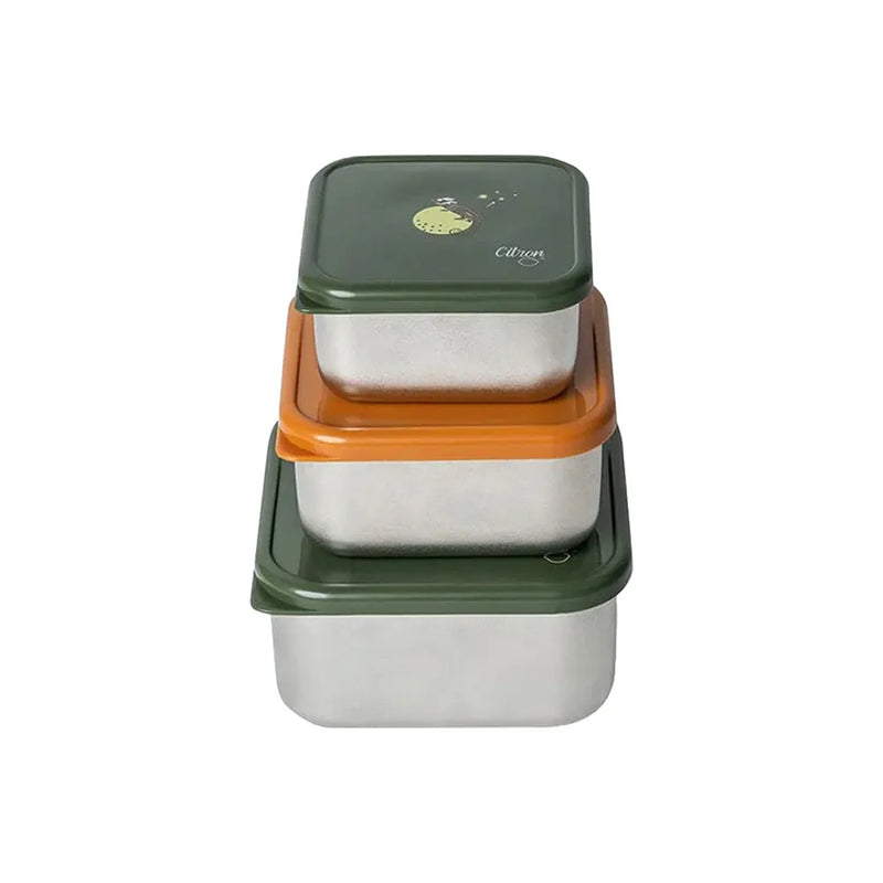 Citron Set of 3 Stainless Steel Stackable Lunch Boxes - Tiger