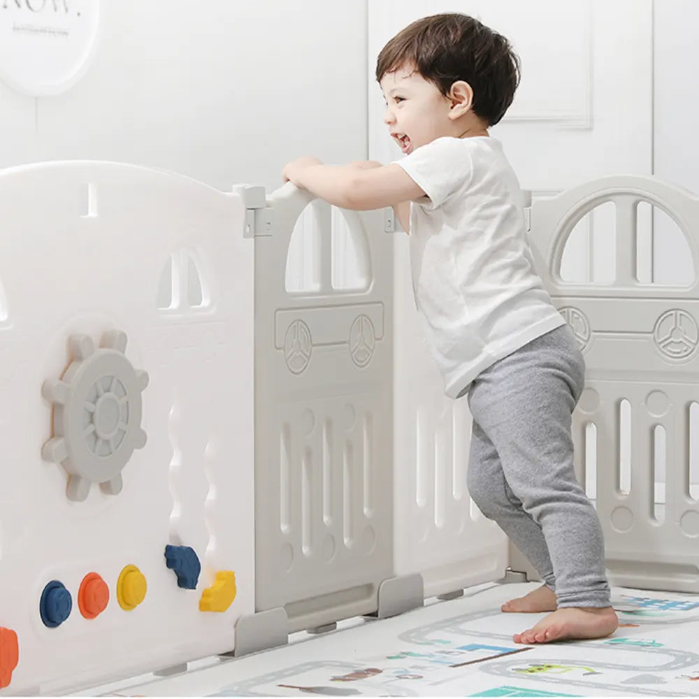 Parc Pliable (151x188cm) + Toboggan + Balançoire + Tapis - Voiture Gris