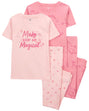 Pyjama 4 Pièces en Coton Carter's - Licorne Rose