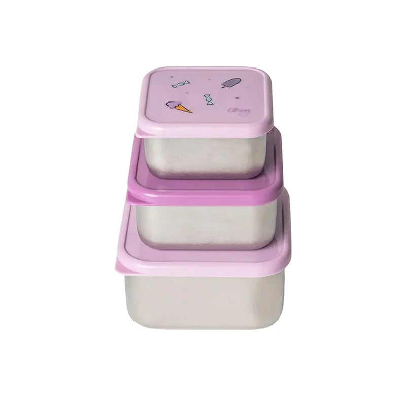 Citron Set of 3 Stainless Steel Stackable Lunch Boxes - Unicorn