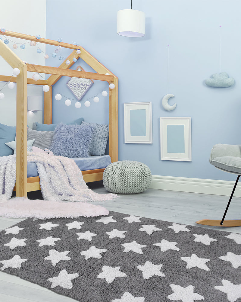 Alfombra Estrella 100% Orgánica Gris y Blanco