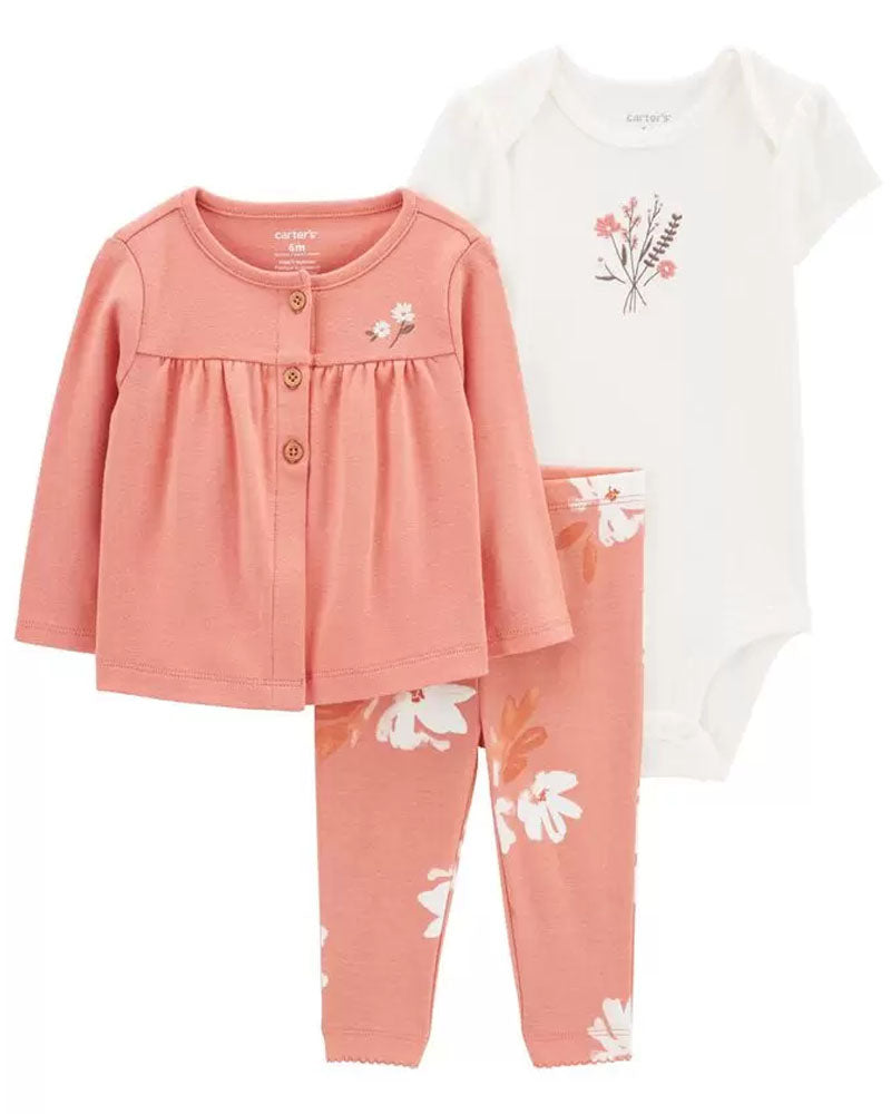 Ensemble 3 Pièces Cardigan Bébé Carter's - Rose & Blanc