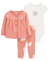 Ensemble 3 Pièces Cardigan Bébé Carter's - Rose & Blanc