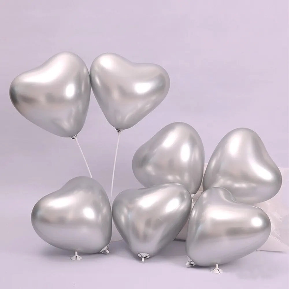 Set of 50 Silver Chrome Heart Balloons - 30cm