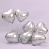 Set of 50 Silver Chrome Heart Balloons - 30cm
