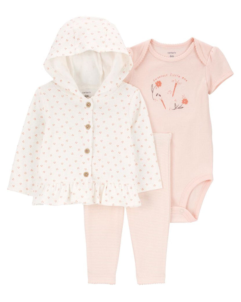 Ensemble 3 Pièces Cardigan Bébé Carter's - Blanc & Rose