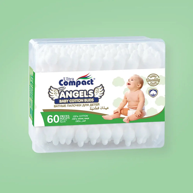 Ultra Compact Bastoncillos de Algodón para Bebé – 60 Piezas