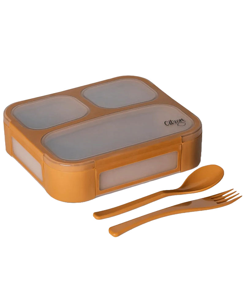 Citron Bento Lunchbox with Fork and Spoon - Caramel