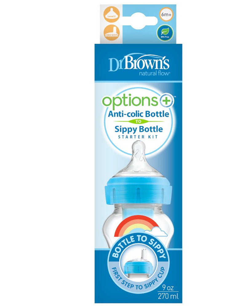 Dr. Brown's Bottle 270ml Wide Neck Blue 6M+ (sippy+teat L3)