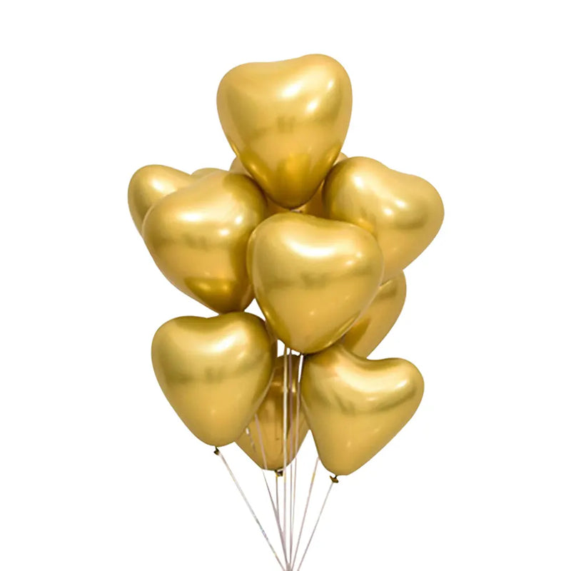 Lot de 50 Ballons Cœur Chromés Dorés - 30cm
