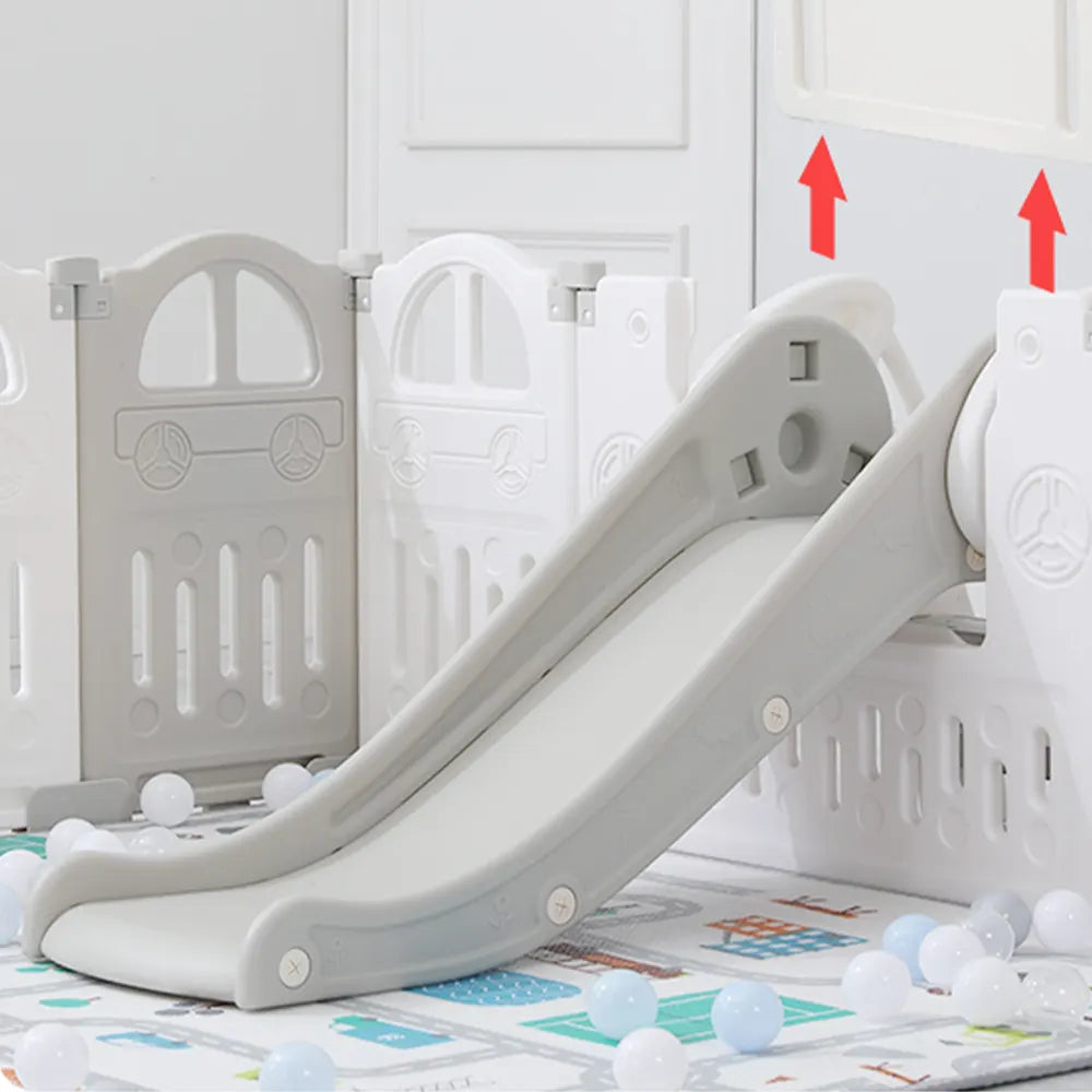 Parc Pliable (151x188cm) + Toboggan + Balançoire + Tapis - Voiture Gris